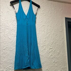 BEBE PointelleTurquoise Blue Halter V-Neck Summer Dress Brand New with Tag $98